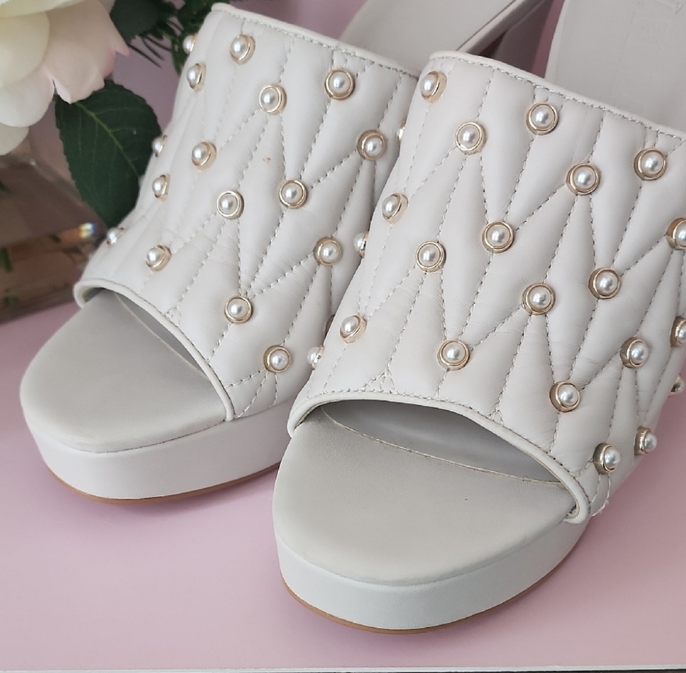 Karl Lagerfeld White Pearl Embellished Mules